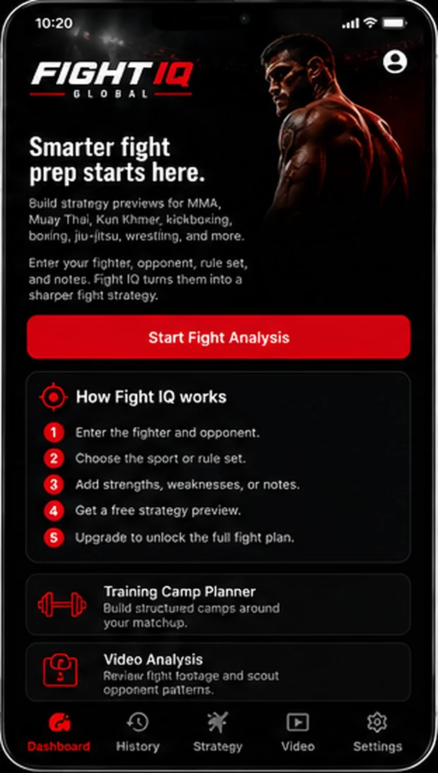 Fight IQ Camp Dashboard screen